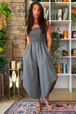 Arbi Gingham Shirring Bandeau Jumpsuit Black